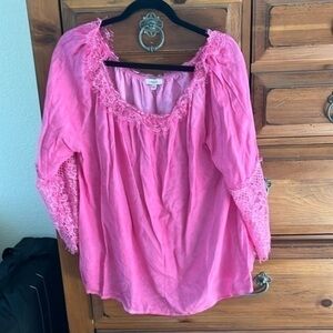 White Birch Women’s Pink Lacey Blouse Size XL NWOT